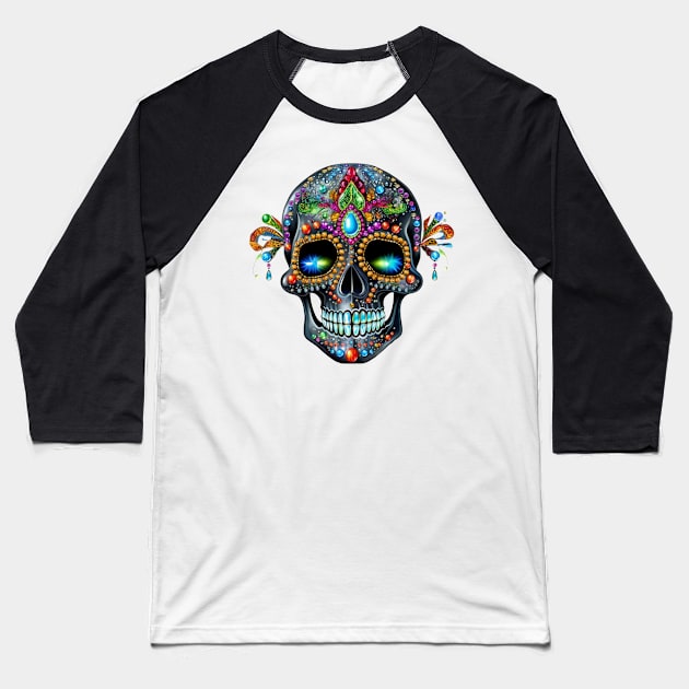 Bejeweled Skull #1 Baseball T-Shirt by Chromatic Fusion Studio